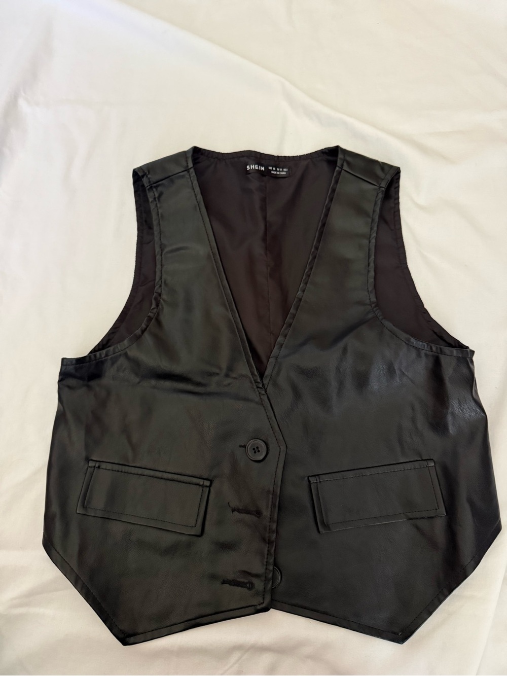 SHEIN Black Faux Leather Button Front Vest